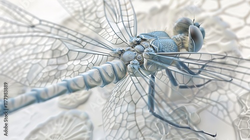 A detailed shot of a dragonflya??s compound eyes on a white background. photo