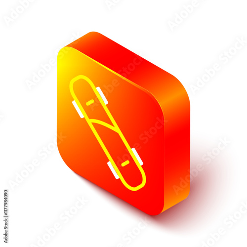 Isometric line Brass knuckles icon isolated on white background. Orange square button. Vector