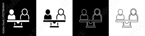Set Gender equality icon isolated on black and white background. Equal pay and opportunity business concept. Vector