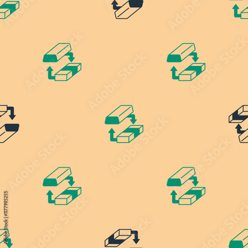 Green and black Gold exchange money icon isolated seamless pattern on beige background. Money changer. Vector