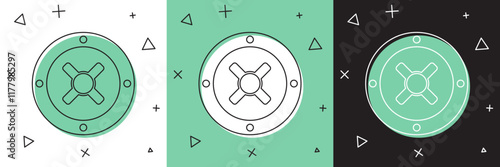 Set Safe icon isolated on white and green, black background. The door safe a bank vault with a combination lock. Reliable Data Protection. Vector