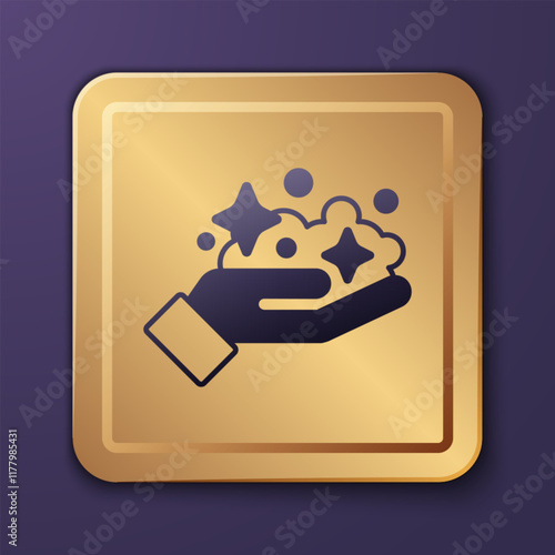 Purple Gold mine icon isolated on purple background. Gold square button. Vector