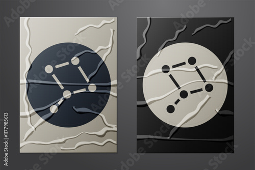 White Great Bear constellation icon isolated on crumpled paper background. Paper art style. Vector