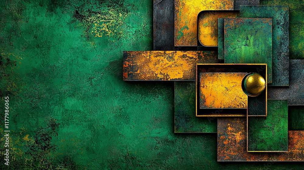 A close-up shot of a green-and-yellow wall with a metal object in the center A close-up shot of a green-and-yellow wall with a metal object in the center