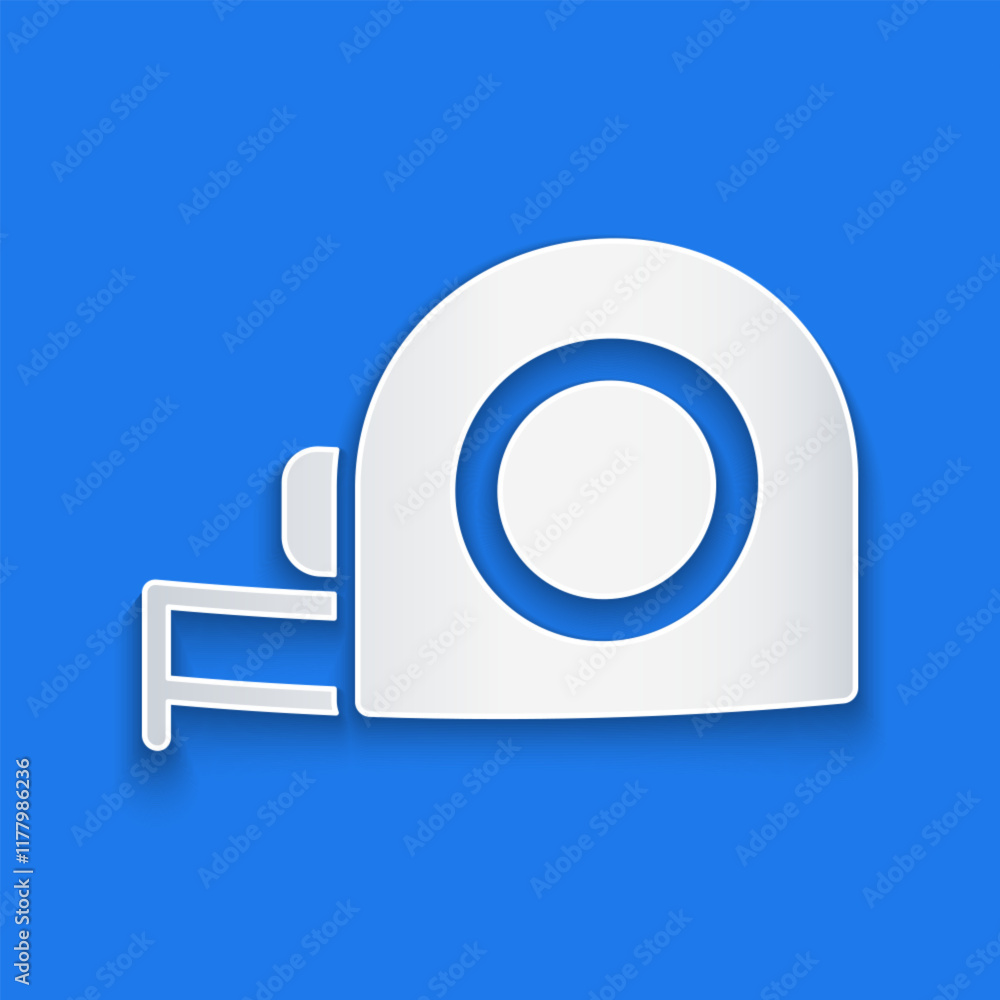 Paper cut Roulette construction icon isolated on blue background. Tape measure symbol. Paper art style. Vector Paper cut Roulette construction icon isolated on blue background. Tape measure symbol. Paper art style. Vector