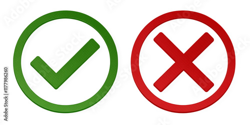 Free Download Green Checkmark and Red Cross Icons in Circle Design, Isolated on transparent background - GFXLoad