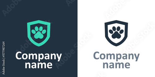Logotype Animal health insurance icon isolated on white background. Pet protection concept. Dog or cat paw print. Logo design template element. Vector