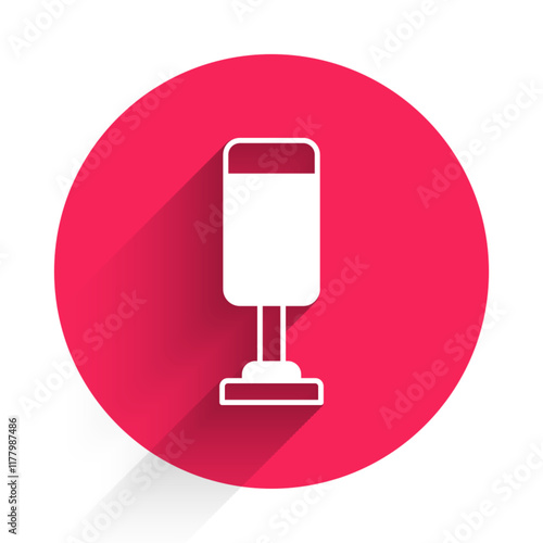 White Punching bag icon isolated with long shadow background. Red circle button. Vector