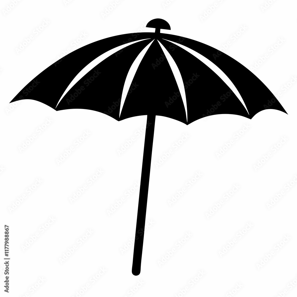 Black Parasol Silhouette Vector Illustration on White Black Parasol Silhouette Vector Illustration on White