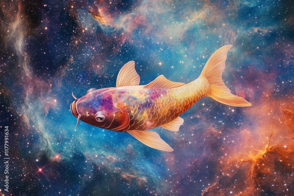 Naklejka premium Pisces zodiac sign set against a stunning nebula background for celestial aesthetic