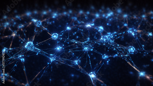 Wallpaper Mural Artificial intelligence network. Abstract image of a digital network illuminated by blue light, showing interconnected nodes and lines on a dark background. Torontodigital.ca