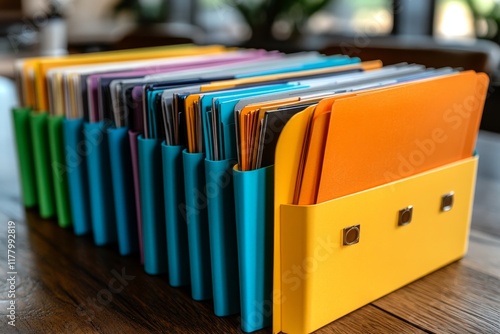 Organized file folders with color coding photo