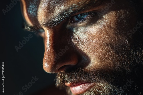 Intense Close-Up of Bearded Man's Face photo