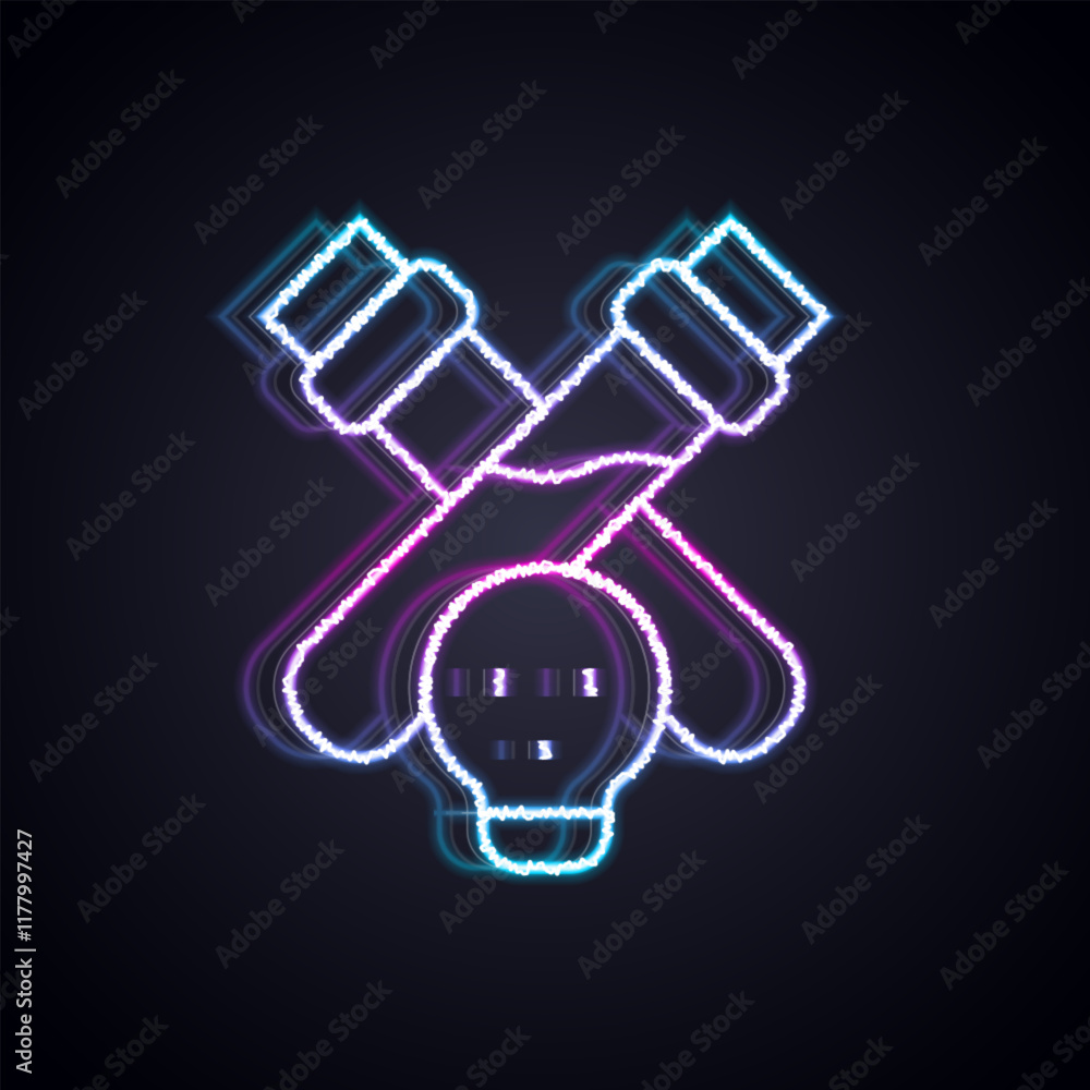 Glowing neon line Bottle with potion icon isolated on black background. Flask with magic potion. Happy Halloween party. Vector Glowing neon line Bottle with potion icon isolated on black background. Flask with magic potion. Happy Halloween party. Vector