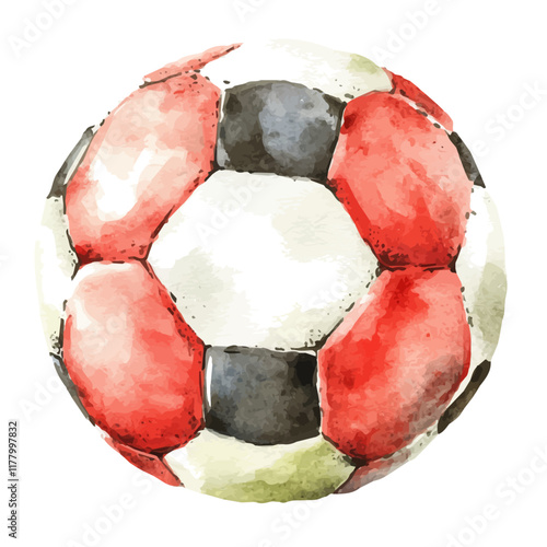 A watercolor of a soccer ball, isolated on a white background. Sports equipment vector.
