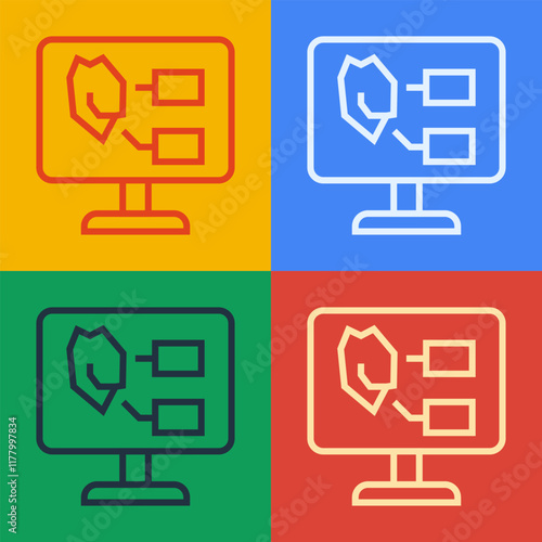 Pop art line Agricultural soil test and results icon isolated on color background. Digital soil analysis. Vector