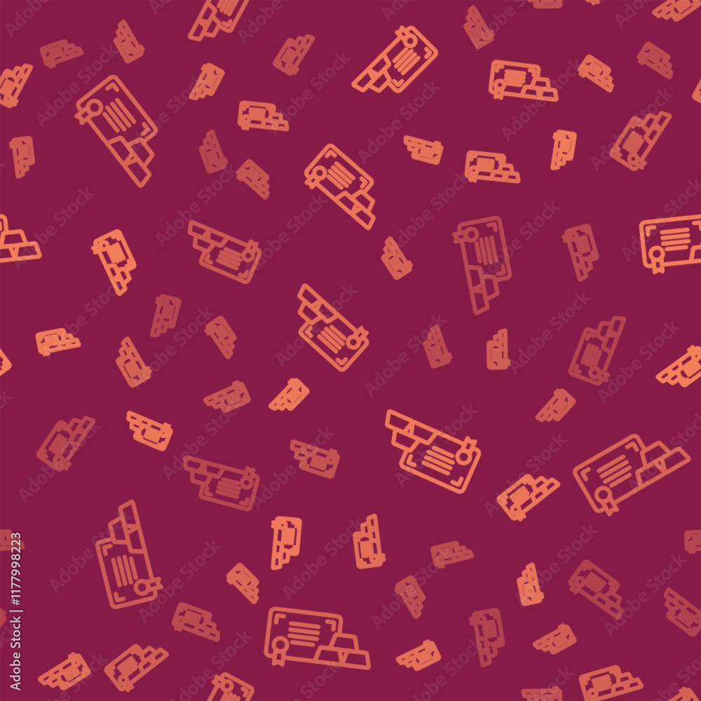Brown line Gold bars with certificate icon isolated seamless pattern on red background. Banking business concept. Vector Brown line Gold bars with certificate icon isolated seamless pattern on red background. Banking business concept. Vector