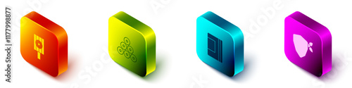 Set Isometric Spray can nozzle cap, Paint spray, Spiral notebook and Vandal icon. Vector