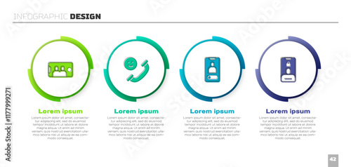 Set Selfie on mobile, Incoming call, and . Business infographic template. Vector