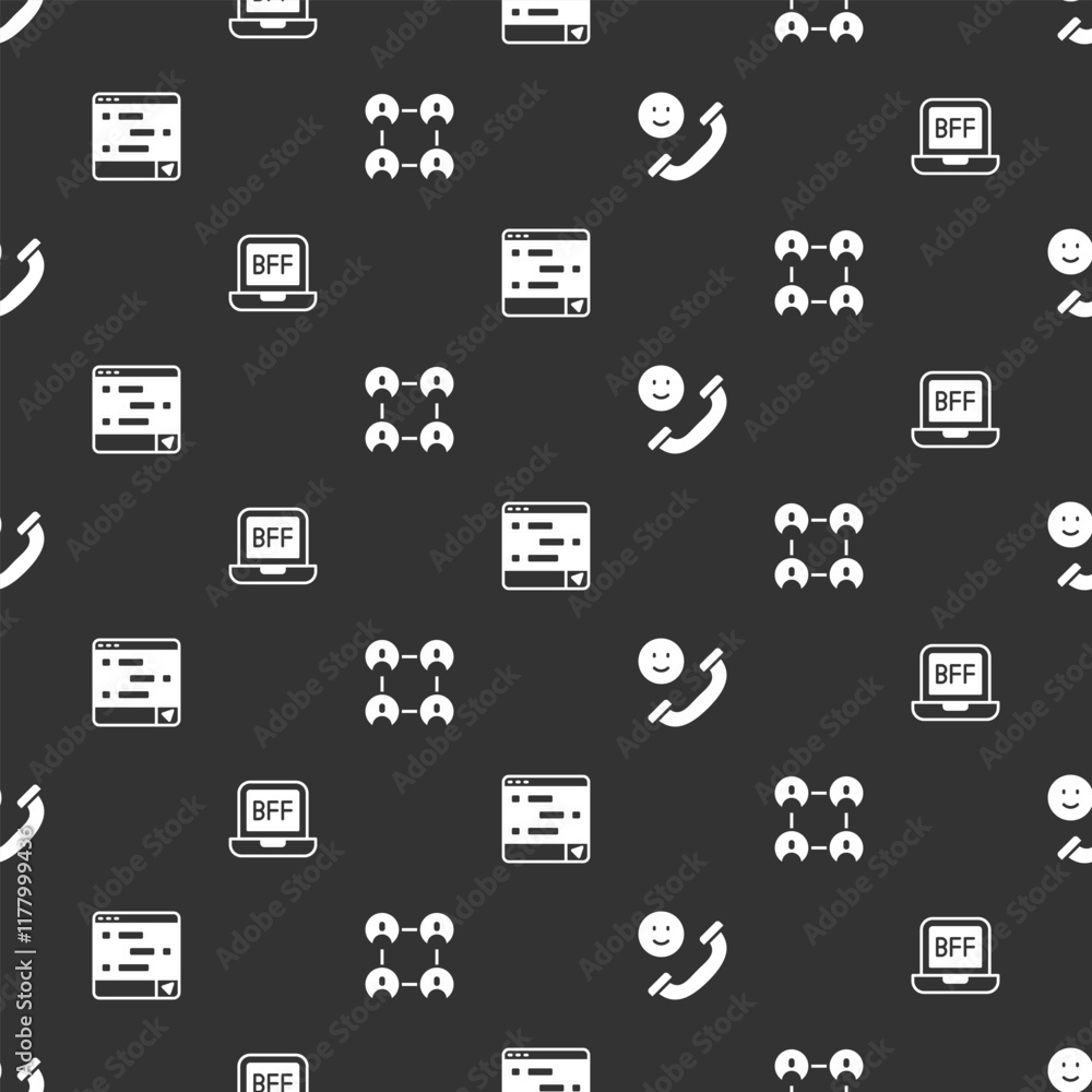 Set Incoming call on mobile, BFF or best friends forever, Chat messages laptop and on seamless pattern. Vector Set Incoming call on mobile, BFF or best friends forever, Chat messages laptop and on seamless pattern. Vector