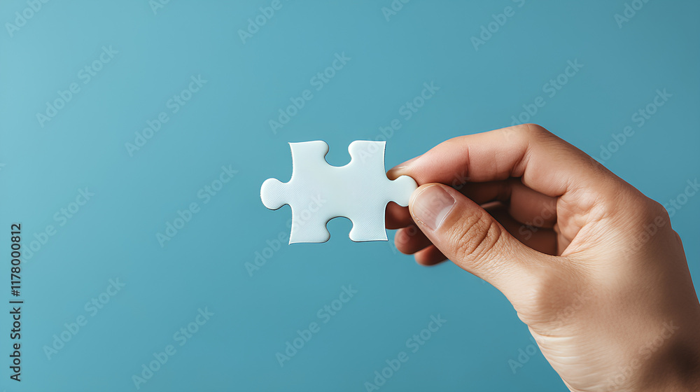 Hand holding a white puzzle piece Hand holding a white puzzle piece
