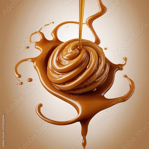 caramel swirl, abstract design with shapes and texture effect, captured in mid air, neutral light background photo