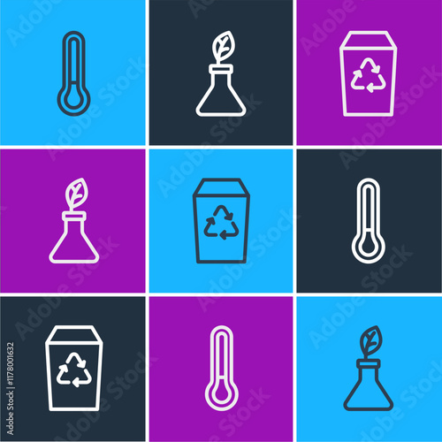Set line Thermometer, Recycle bin and Plant breeding icon. Vector