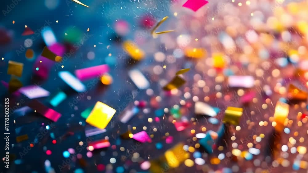 Colorful explosion of confetti is scattered across the floor. The confetti is in various colors and sizes, creating a vibrant and festive atmosphere Colorful explosion of confetti is scattered across the floor. The confetti is in various colors and sizes, creating a vibrant and festive atmosphere