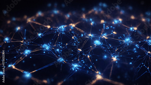 Wallpaper Mural Artificial intelligence network. Abstract image of a digital network illuminated by blue light, showing interconnected nodes and lines on a dark background. Torontodigital.ca