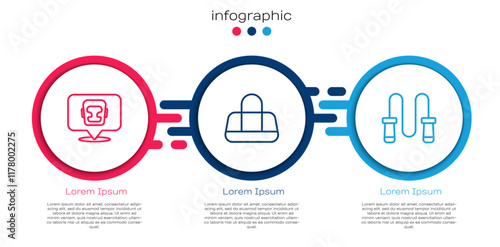 Set line Boxing helmet, Sport bag and Jump rope. Business infographic template. Vector