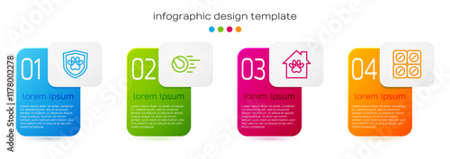 Set line Animal health insurance, Pet toys ball, house and Dog pill. Business infographic template. Vector