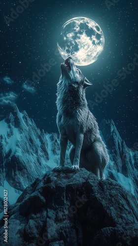 Wallpaper Mural Majestic wolf howling at the full moon in a starry night sky Torontodigital.ca