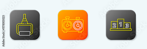 Set line TPX loop training equipment, Time chess clock and Award over sports winner podium icon. Vector