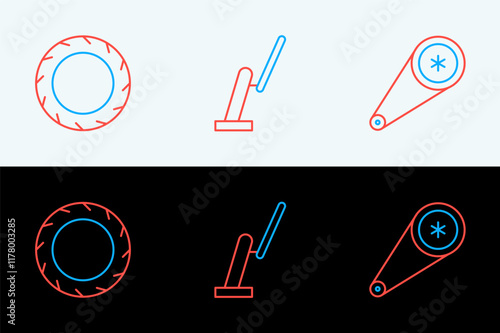 Set line Timing belt kit, Car tire wheel and Windscreen wiper icon. Vector