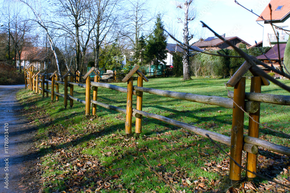 Wooden fence for horses. Countryside in Autumn Wooden fence for horses. Countryside in Autumn