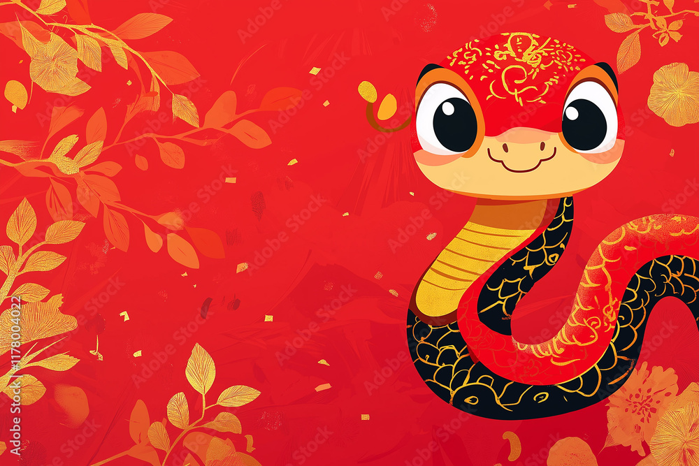 Snake symbolizing the Chinese New Year - Year of the Snake, surrounded by festive elements, generative AI Snake symbolizing the Chinese New Year - Year of the Snake, surrounded by festive elements, generative AI