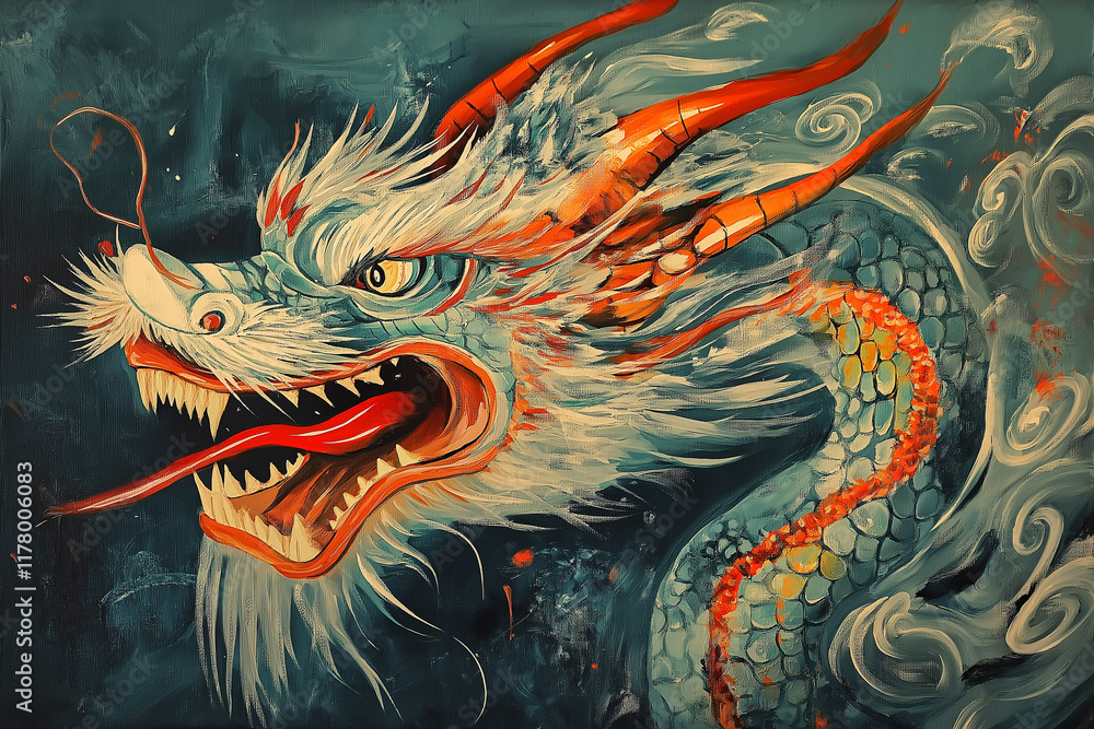 Snake symbolizing the Chinese New Year - Year of the Snake, surrounded by festive elements, generative AI Snake symbolizing the Chinese New Year - Year of the Snake, surrounded by festive elements, generative AI