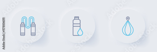 Set line Punching bag, Fitness shaker and Jump rope icon. Vector