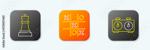 Set line Chess, Tic tac toe game and Time chess clock icon. Vector