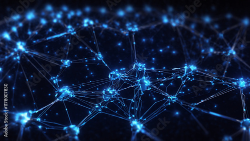 Wallpaper Mural Artificial intelligence network. Abstract image of a digital network illuminated by blue light, showing interconnected nodes and lines on a dark background. Torontodigital.ca