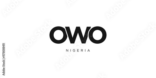 Owo in the Nigeria emblem. The design features a geometric style, vector illustration with bold typography in a modern font. The graphic slogan lettering.