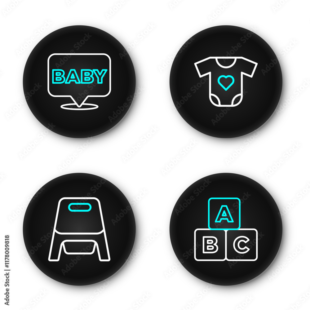 Set line ABC blocks, Baby potty, clothes and icon. Vector Set line ABC blocks, Baby potty, clothes and icon. Vector