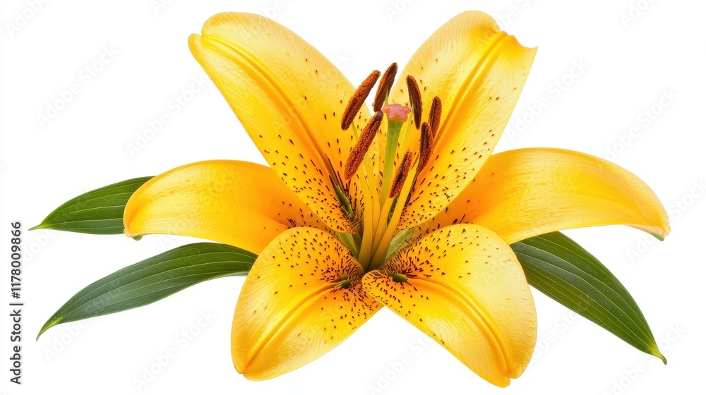 A beautiful single lily flower in full bloom on a white isolated background A beautiful single lily flower in full bloom on a white isolated background