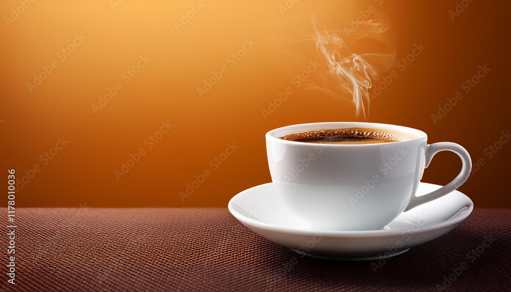 Obraz premium hot coffee in white cup on color background