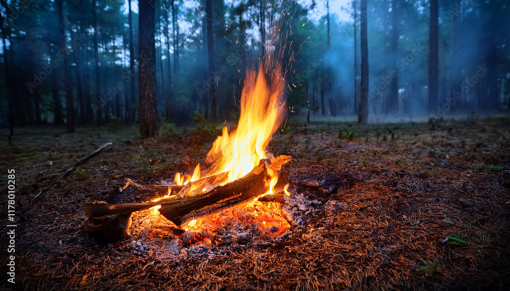 burning campfire in cold autumn night burning campfire in cold autumn night