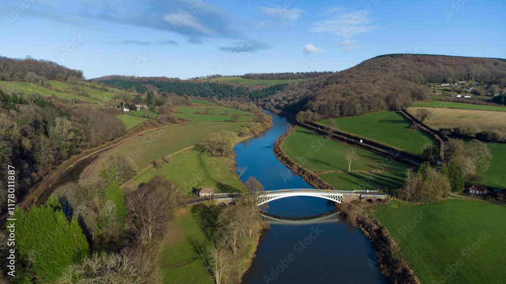 Fototapeta premium Bigsweir Bridge, road bridge crossing the River Wye, straddling the boundary between the parish of St. Briavels, Gloucestershire, England.