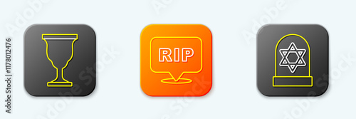 Set line Christian chalice, Speech bubble rip death and Grave with star of david icon. Vector