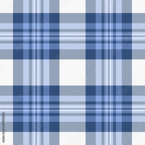 Random seamless textile pattern, up plaid vector background. King tartan fabric check texture in blue and light colors.