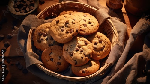 Indulgent Homemade Chocolate Chip Cookie - Delicious Still Life of a Mouthwatering Confectionery Snack