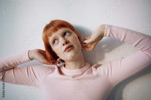 Dreamy Woman Portrait Studio Background photo